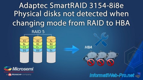Physical disks not detected by the Adaptec SmartRAID 3154-8i8e controller when changing mode from RAID to HBA